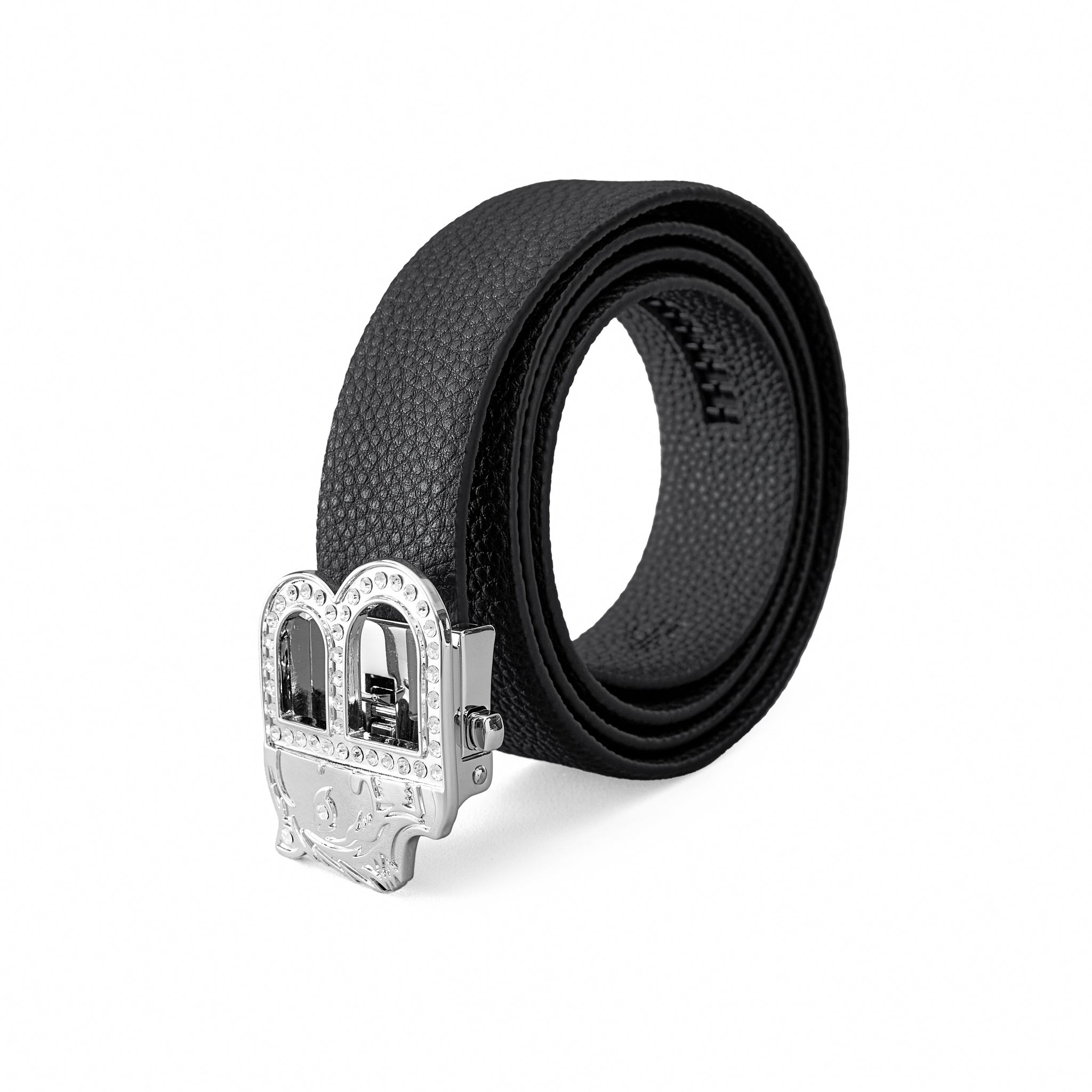 Pebbled Leather Auto BKL Belt – Silver Ed. SILVER/BLACK