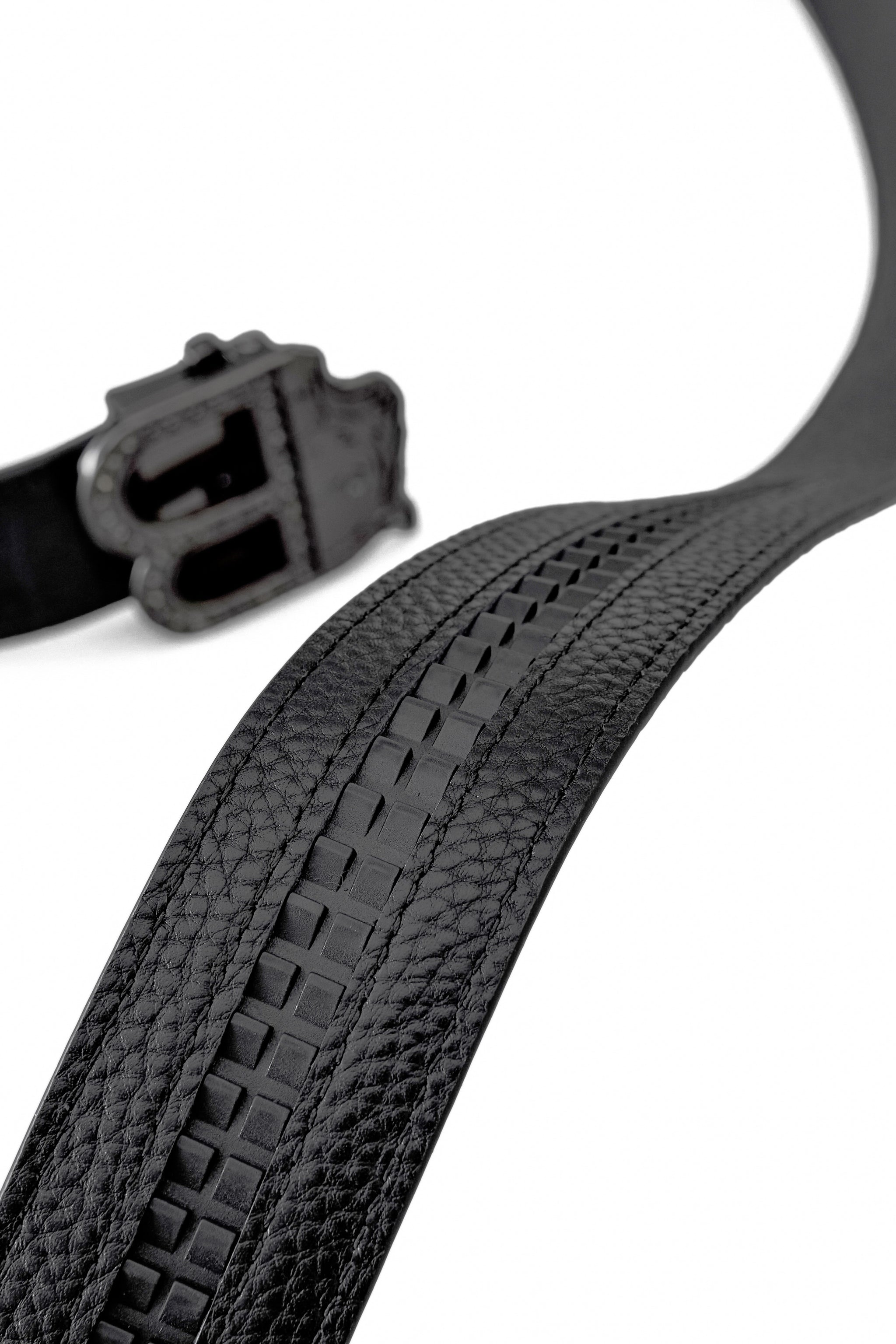 Croc-Embossed Leather Auto BKL Belt – Blackout Ed. GUN/BLACK