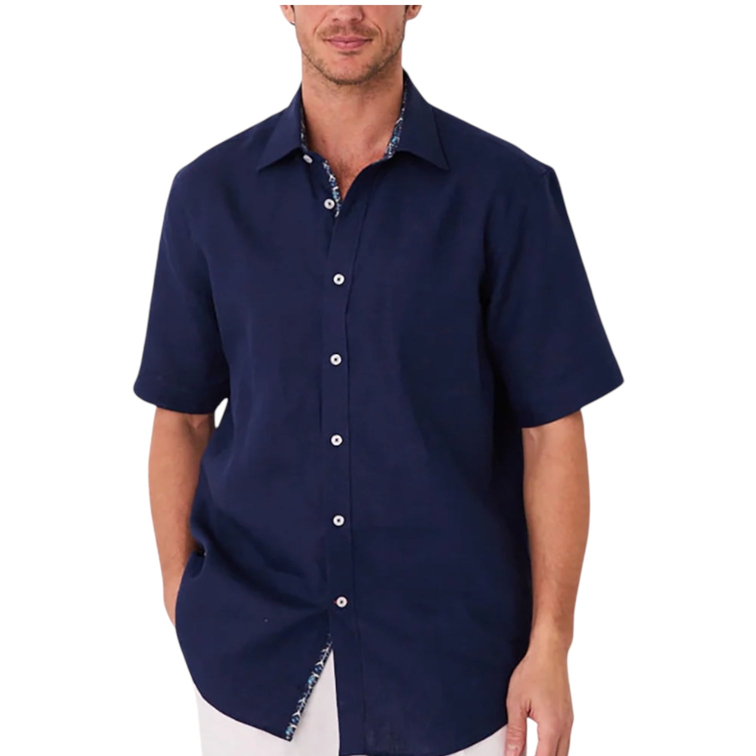 Inserch Linen S/S Shirt (Navy) 7172