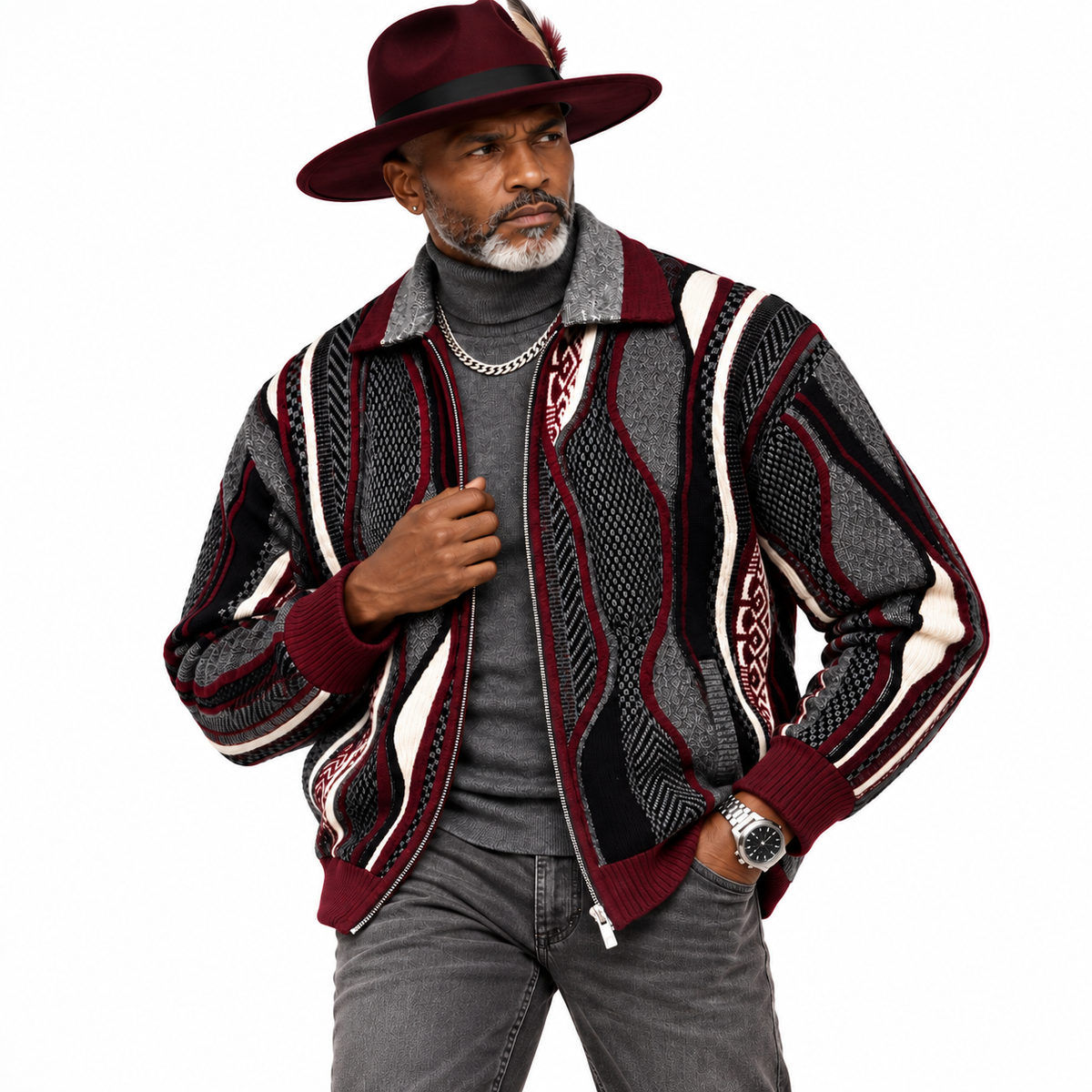 Silversilk Wool-Blend Full-Zip Sweater: Grey