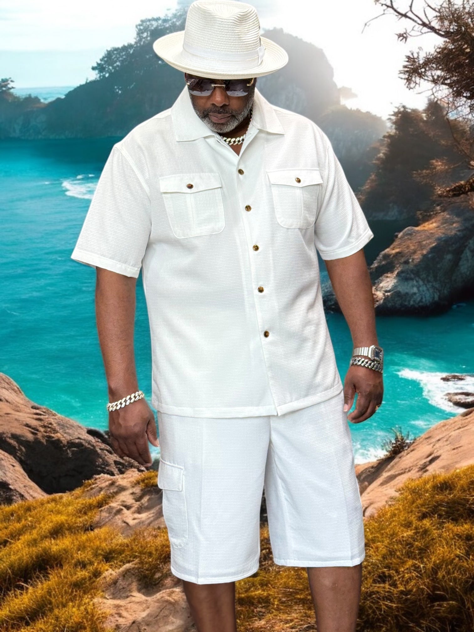 Lanzino Cargo Short Set (White)