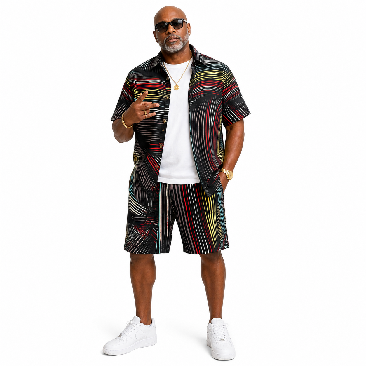 Lanzino Short Set Matte Black Gray Multi Color