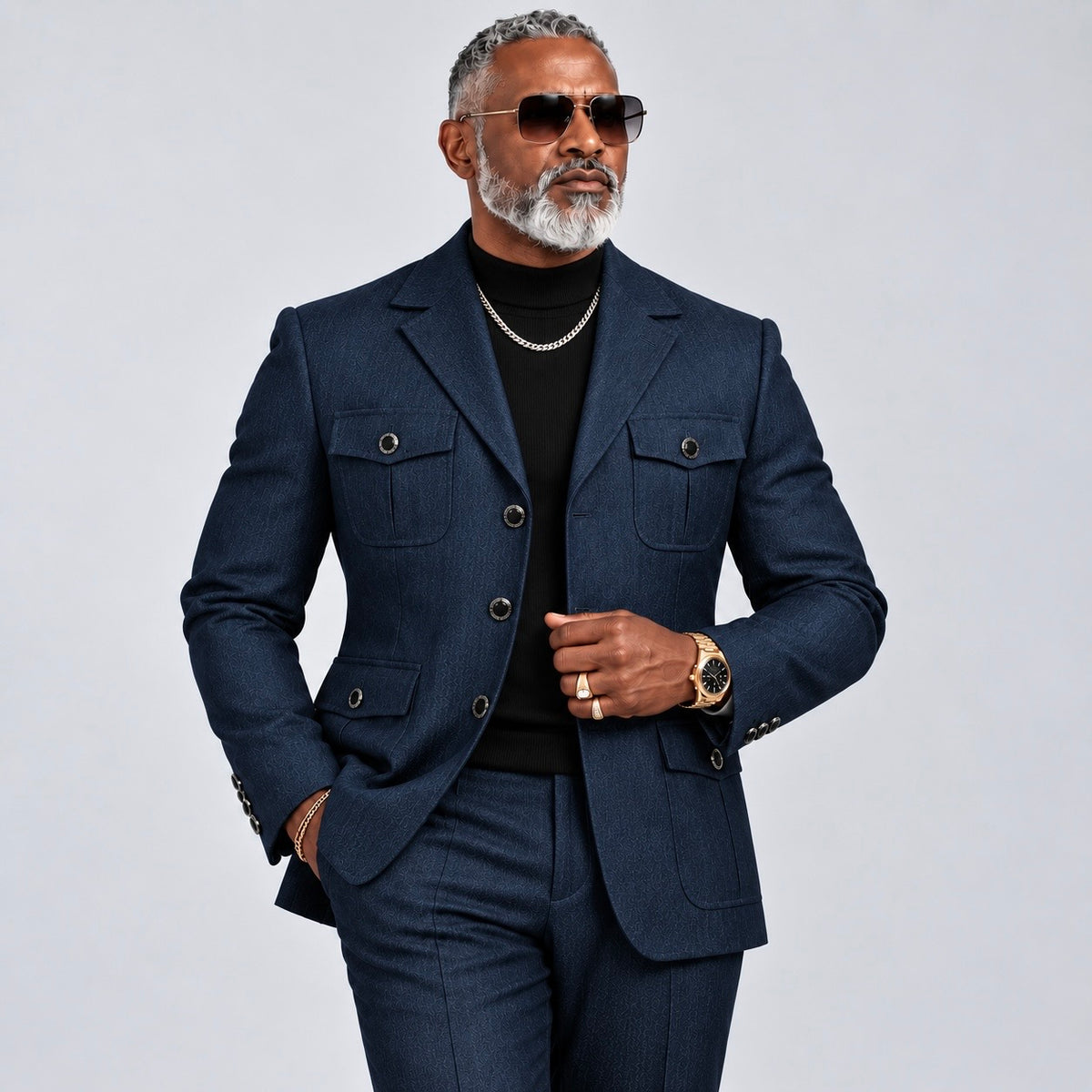 Rossi Man Suit- Safari Style Modern Fit: BlueRM1984