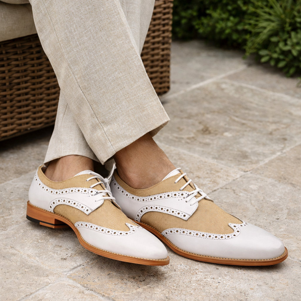 Giovanni NICO Men’s Wingtip Leather Oxford Dress Shoe – White Beige