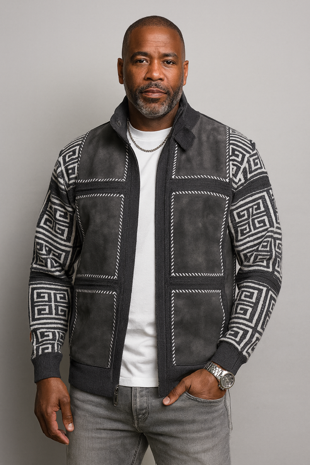 Silversilk Sweater Jacket (Gray/White) 11012