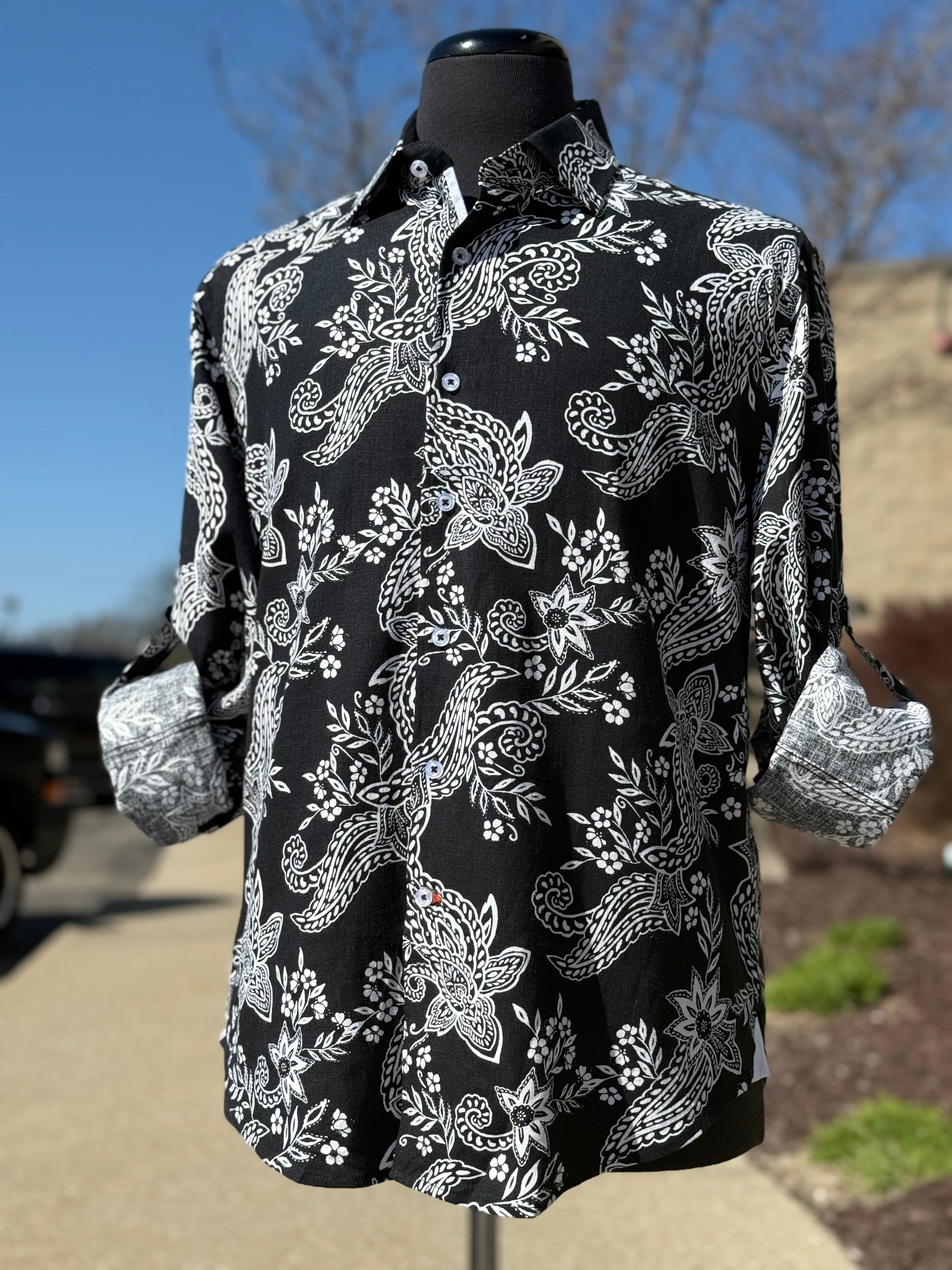 Inserch Long Sleeve Linen Shirt (Black/White)