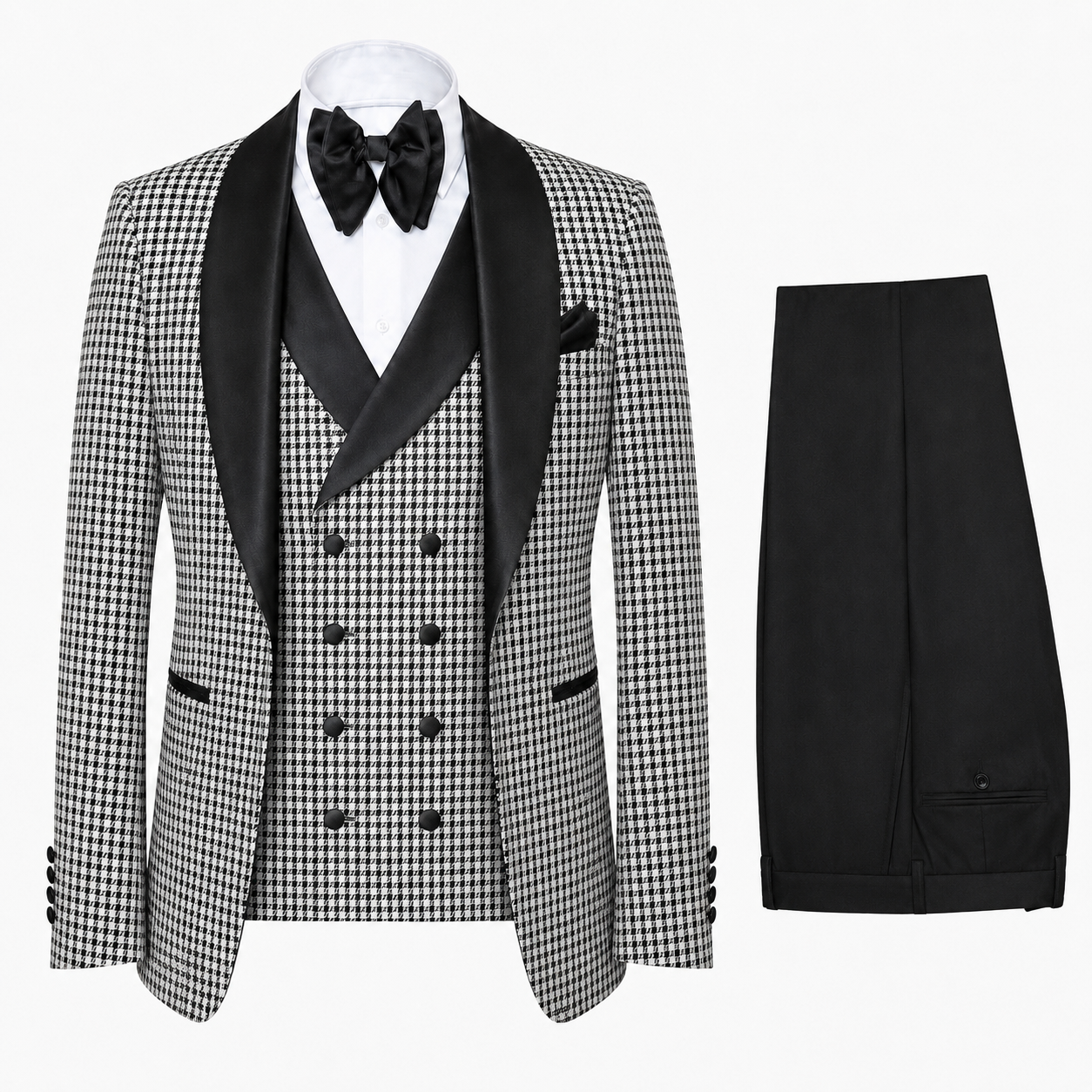 Rossi Man 3 Piece Tuxedo - Black White RM1948