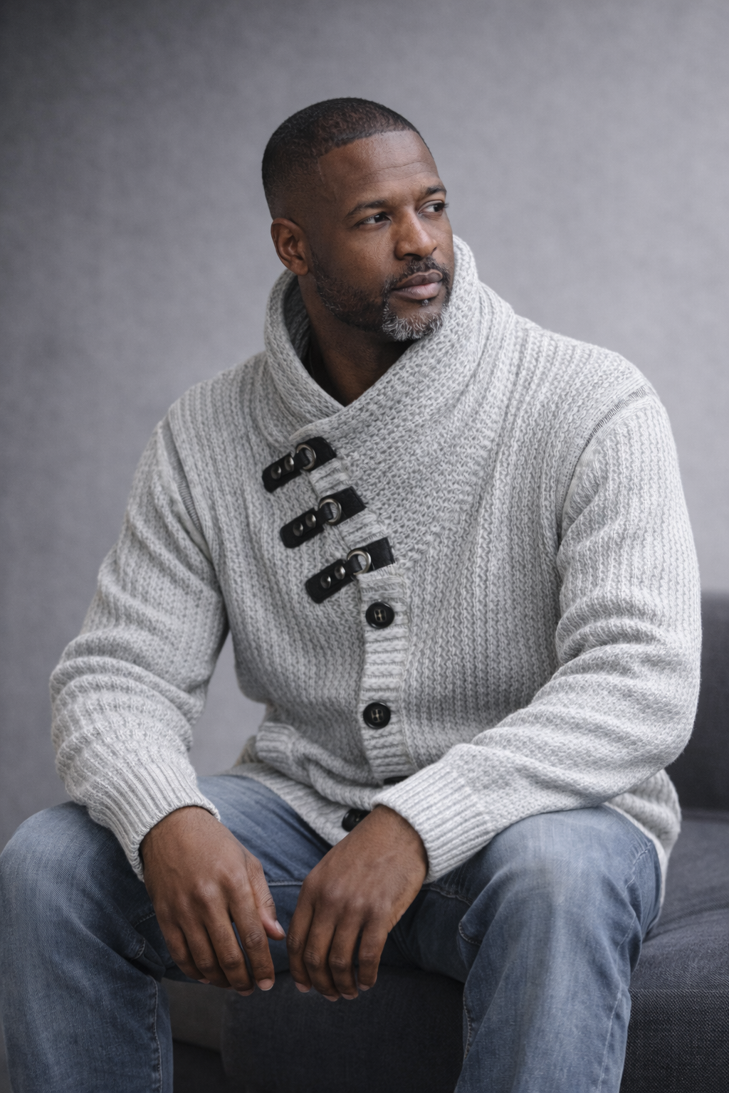 Lcr High Collar Sweater (Ecru/Gray) 00012C5