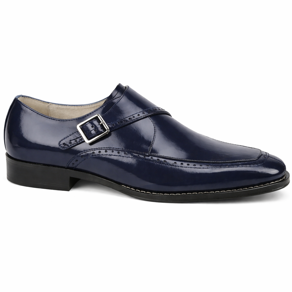 Giovanni Amato Men’s Genuine Leather Monk Strap Dress Shoe - Navy