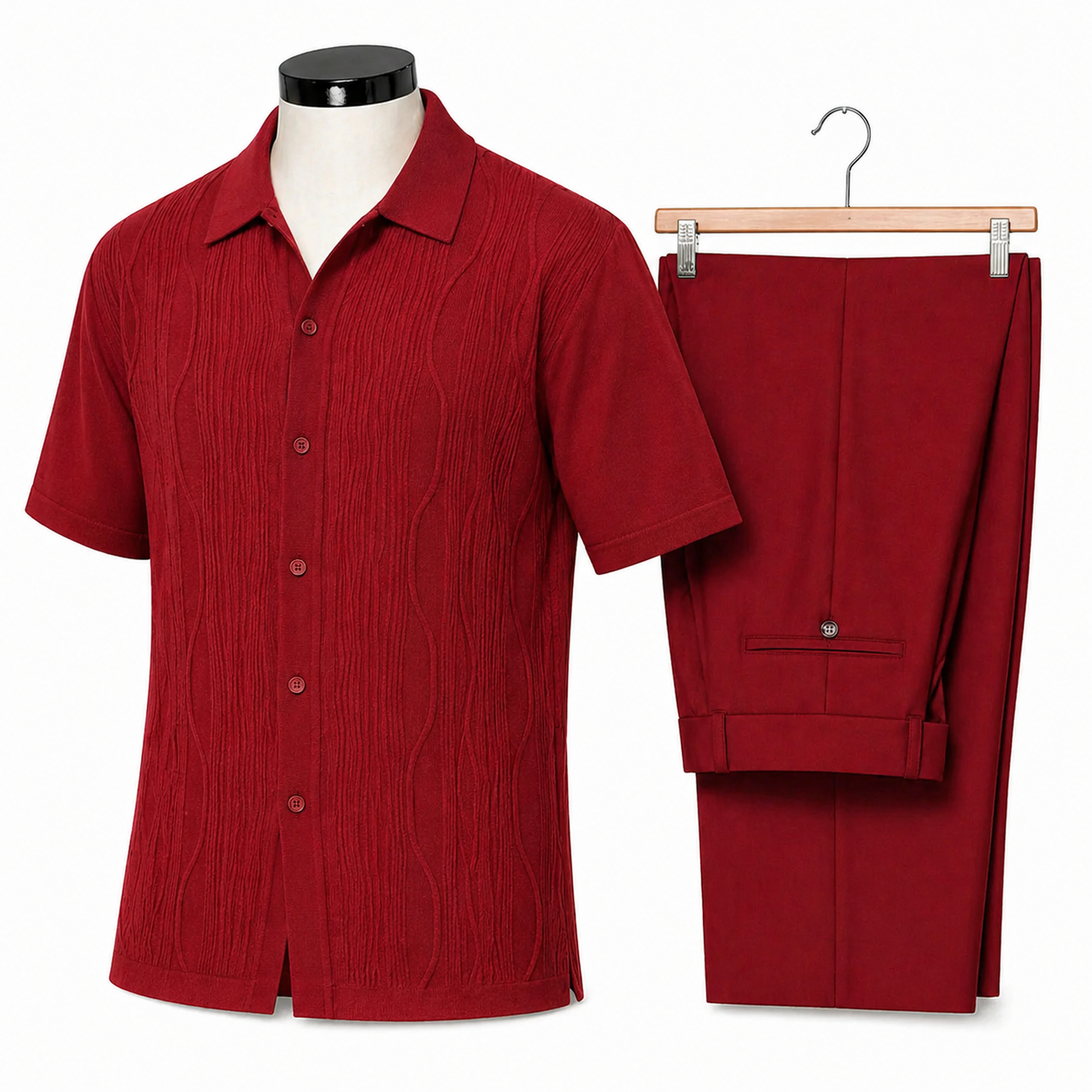 Silversilk Men’s 2-Piece Walking Suit – Knit Set – Red 21001
