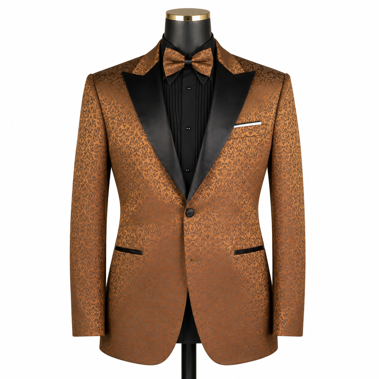 Men’s Floral Peak Lapel Blazer with Matching Bow Tie – Brown