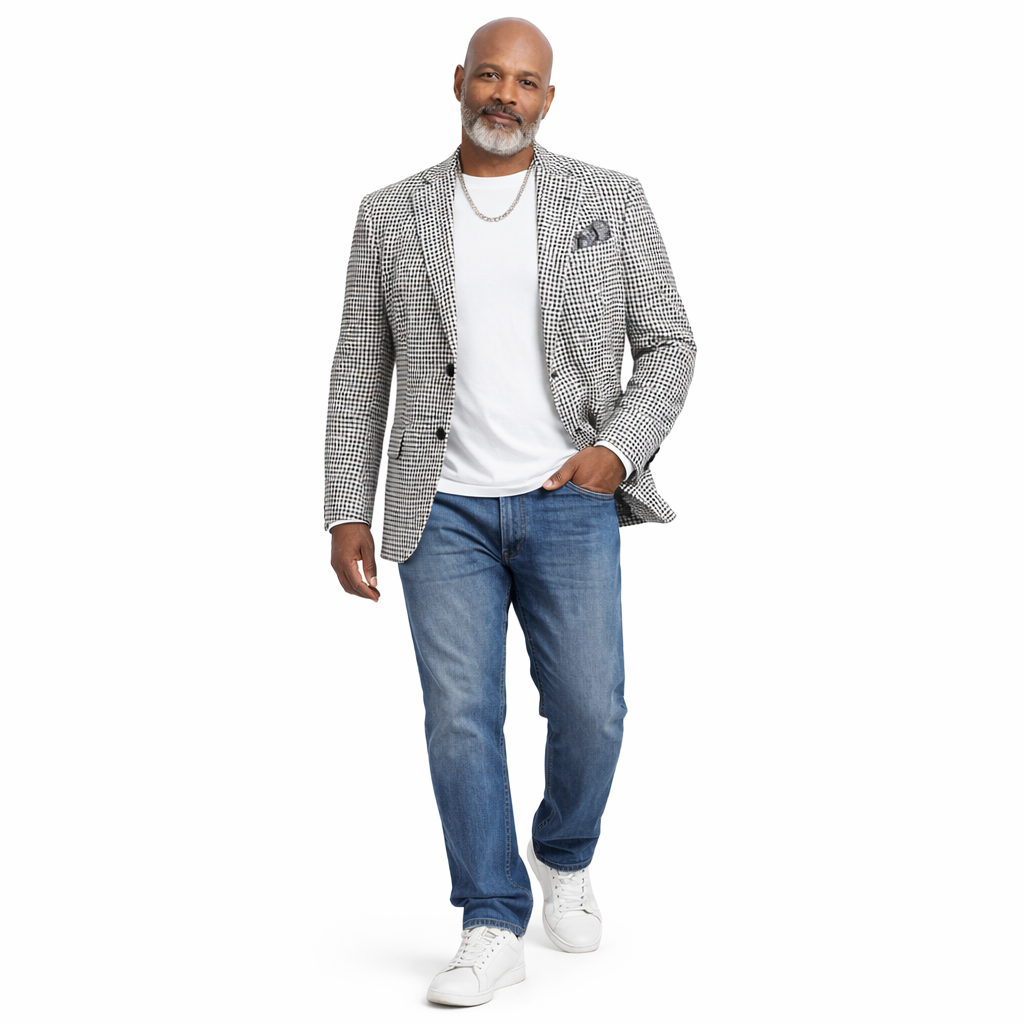 Inserch Linen Houndstooth Blazer – Black Gray White Sport Coat – BL279 Modern Fit
