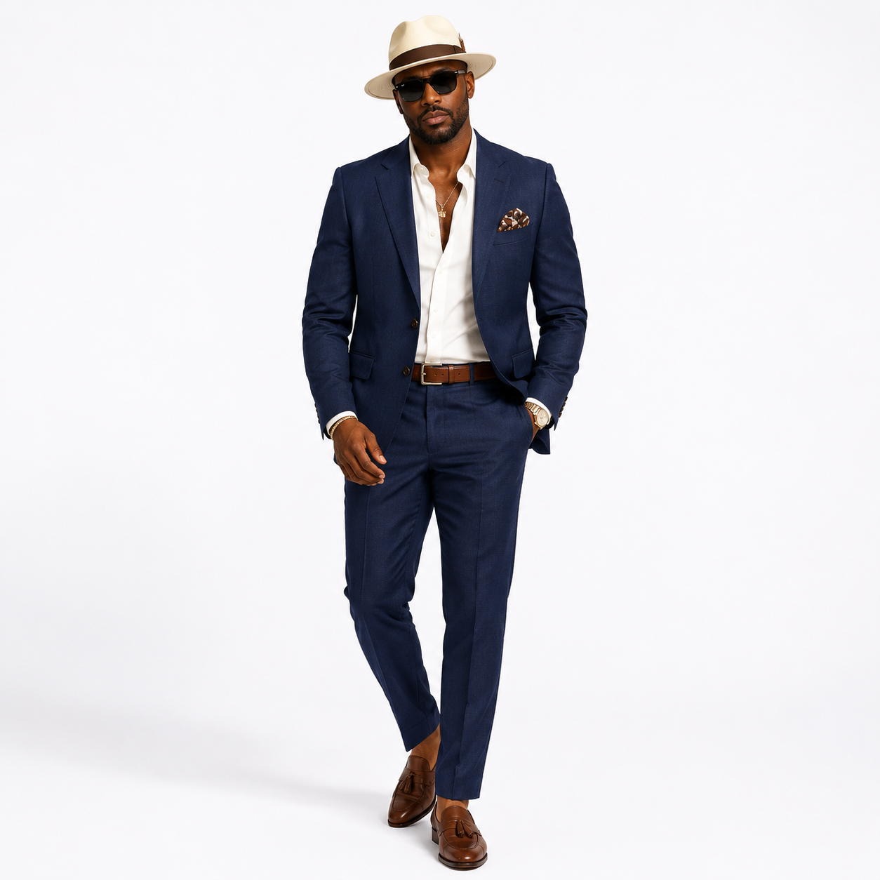 Inserch Men's Premium Linen Suit Navy