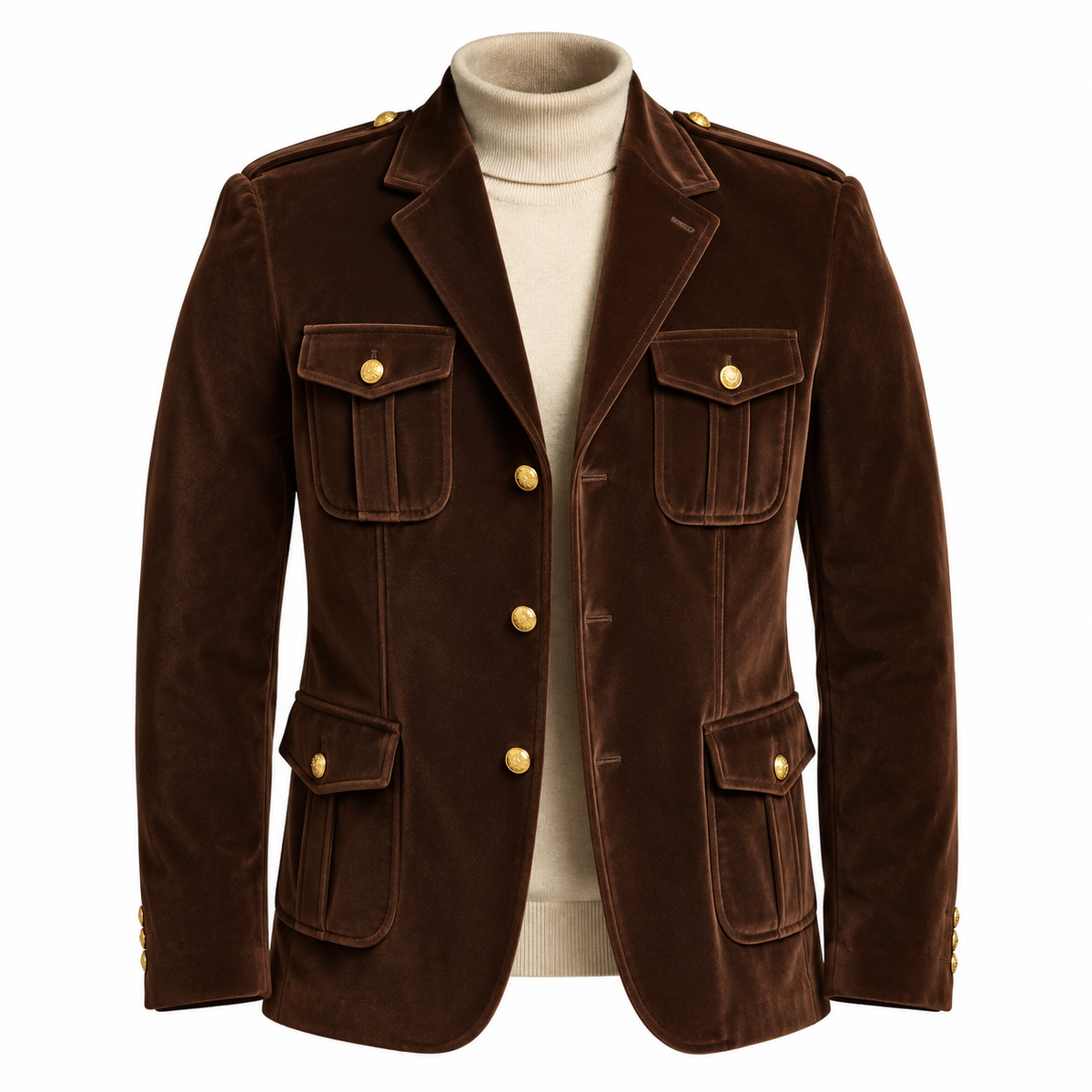 Inserch Men’s Velveteen Suede Military Blazer BL-569 Brown
