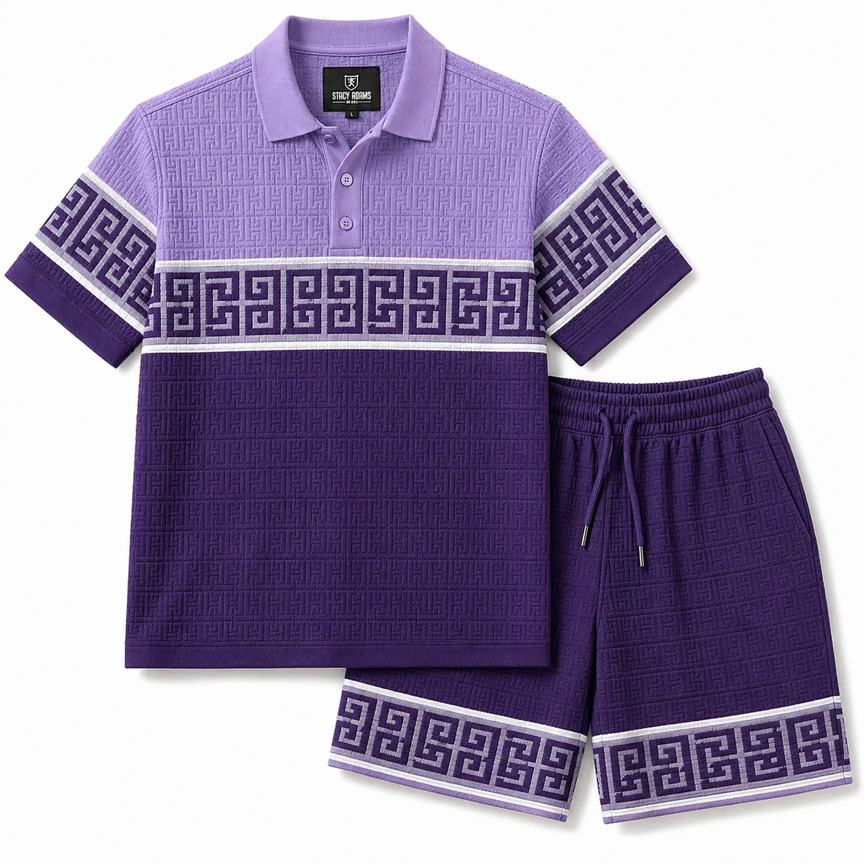 Stacy Adams Greek Key Short Set - Purple