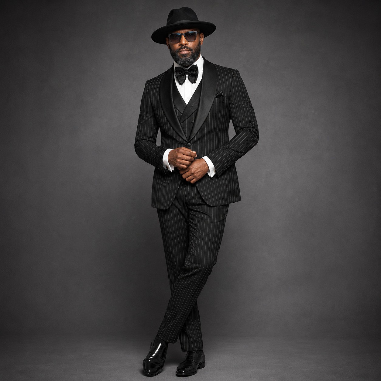 Rossi Man Pinstripe 3 Piece Tuxedo - Black RM1969