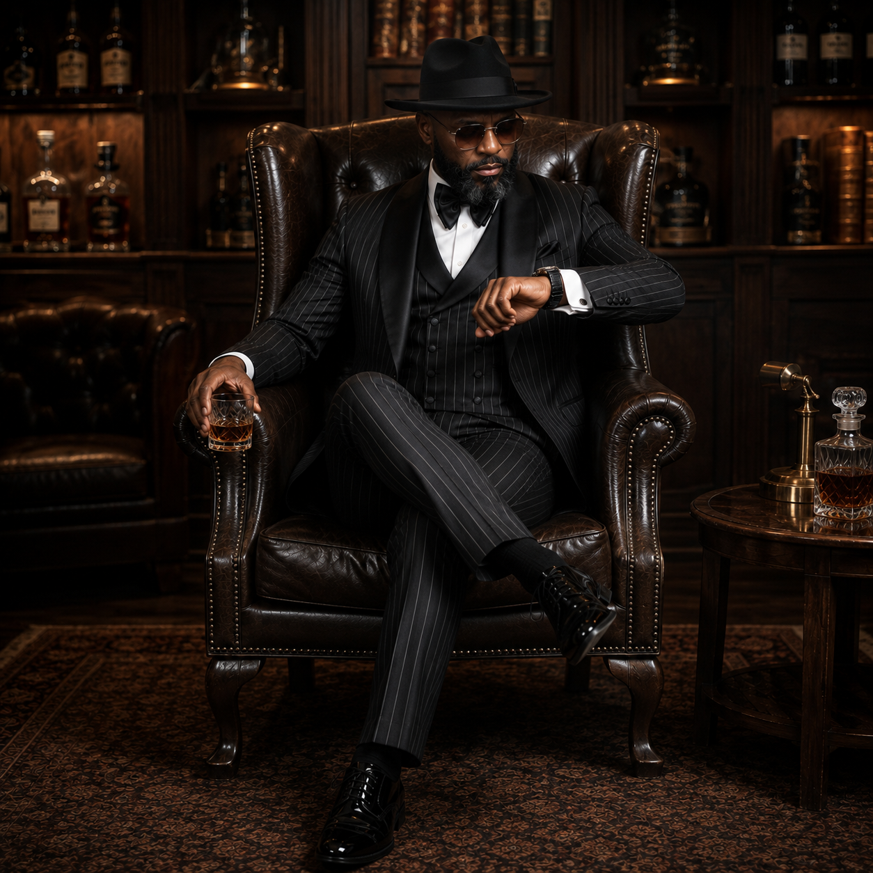 Rossi Man Pinstripe 3 Piece Tuxedo - Black RM1969