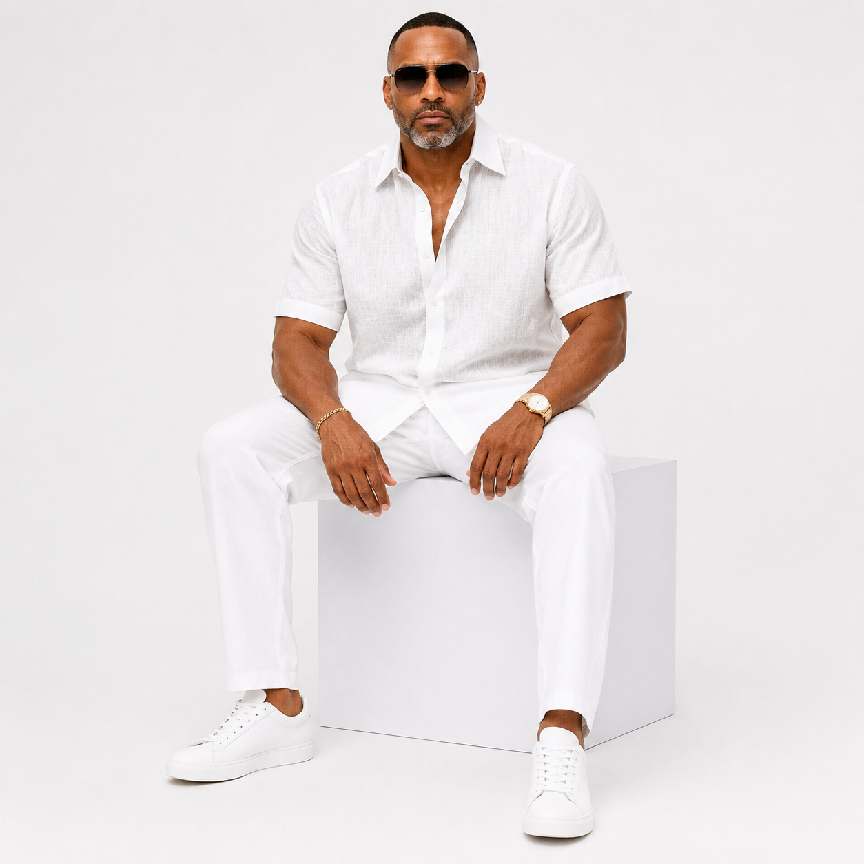 Inserch Linen S/S Shirt (White) 7172