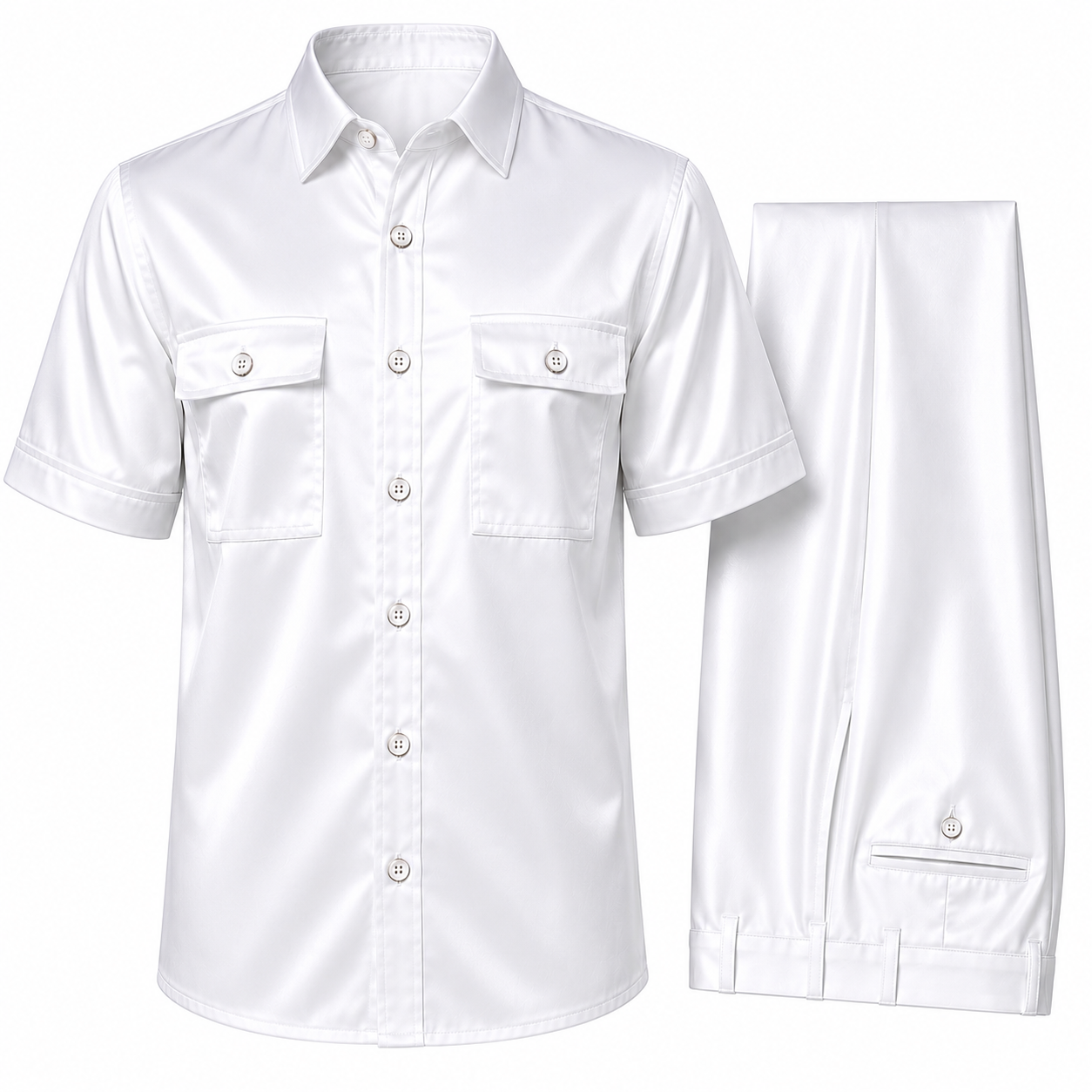 Lanzino Men's Silky Linen Pant Set – Pure White
