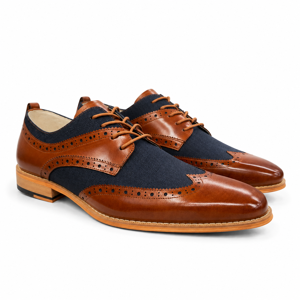 Giovanni NICO Men’s Wingtip Leather Oxford Dress Shoe – Navy Whisky