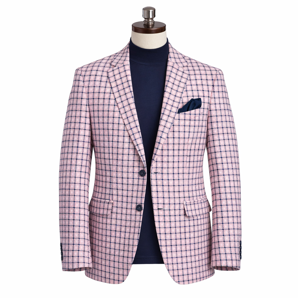 Inserch Men’s Premium Cotton Houndstooth Suit – Pink Navy