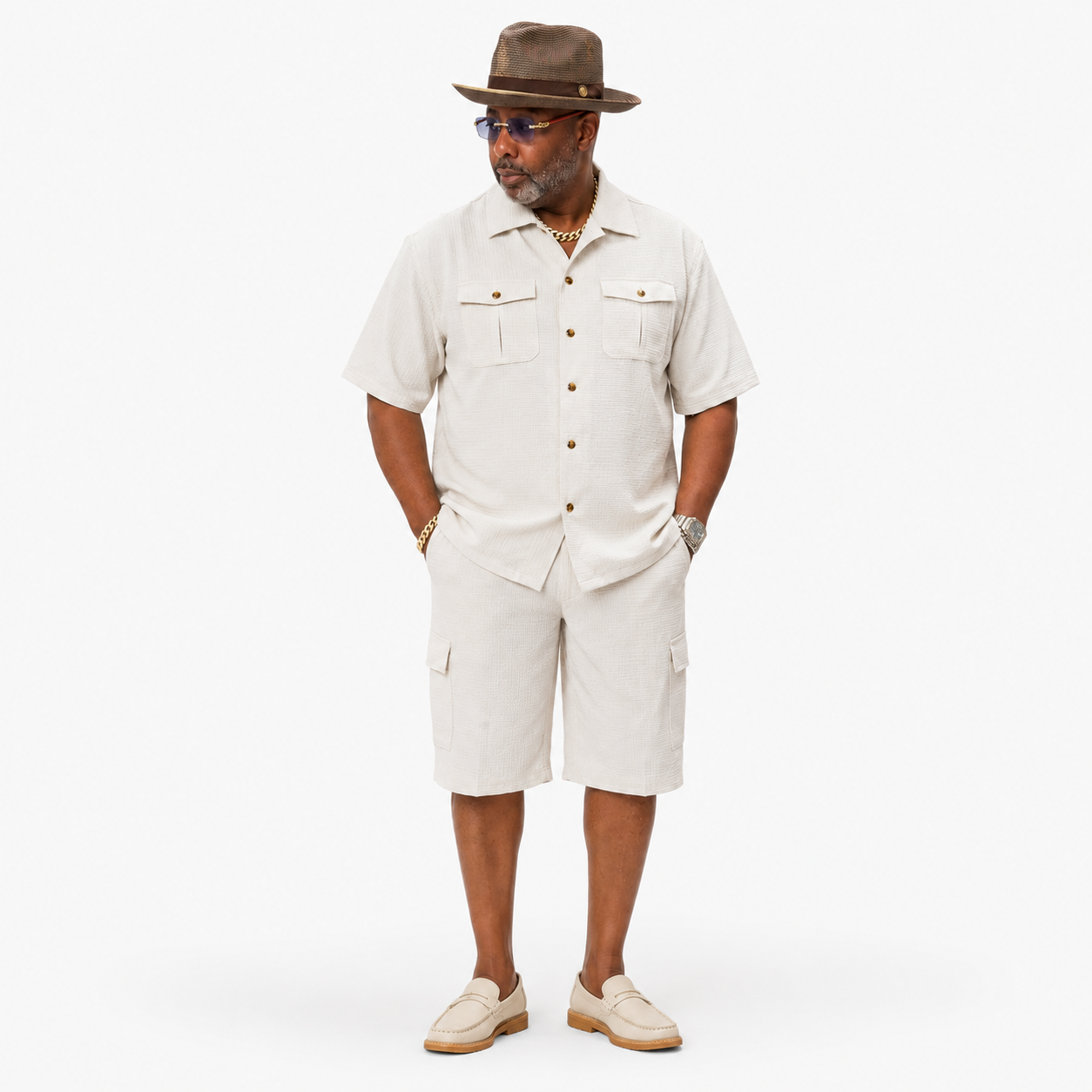 Lanzino Cargo Textured Short Set (Bone) 3123L