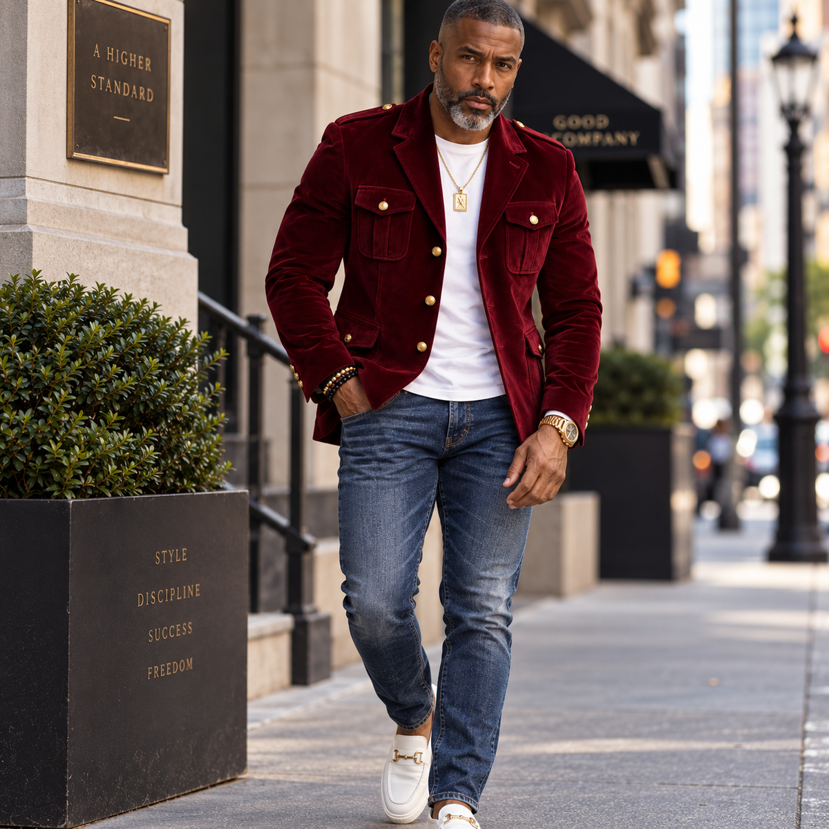 Inserch Men’s Velveteen Suede Military Blazer BL-569 Burgundy