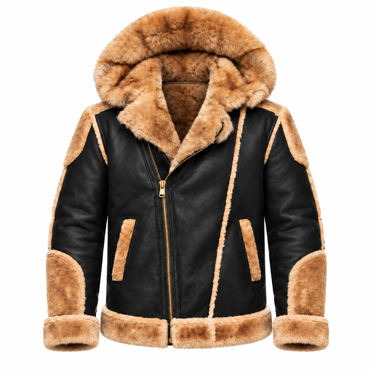 Men’s Faux Suede Motto Jacket with Faux Shearling Lining & Detachable Fur Hood – Black Coffee | Jordan Craig