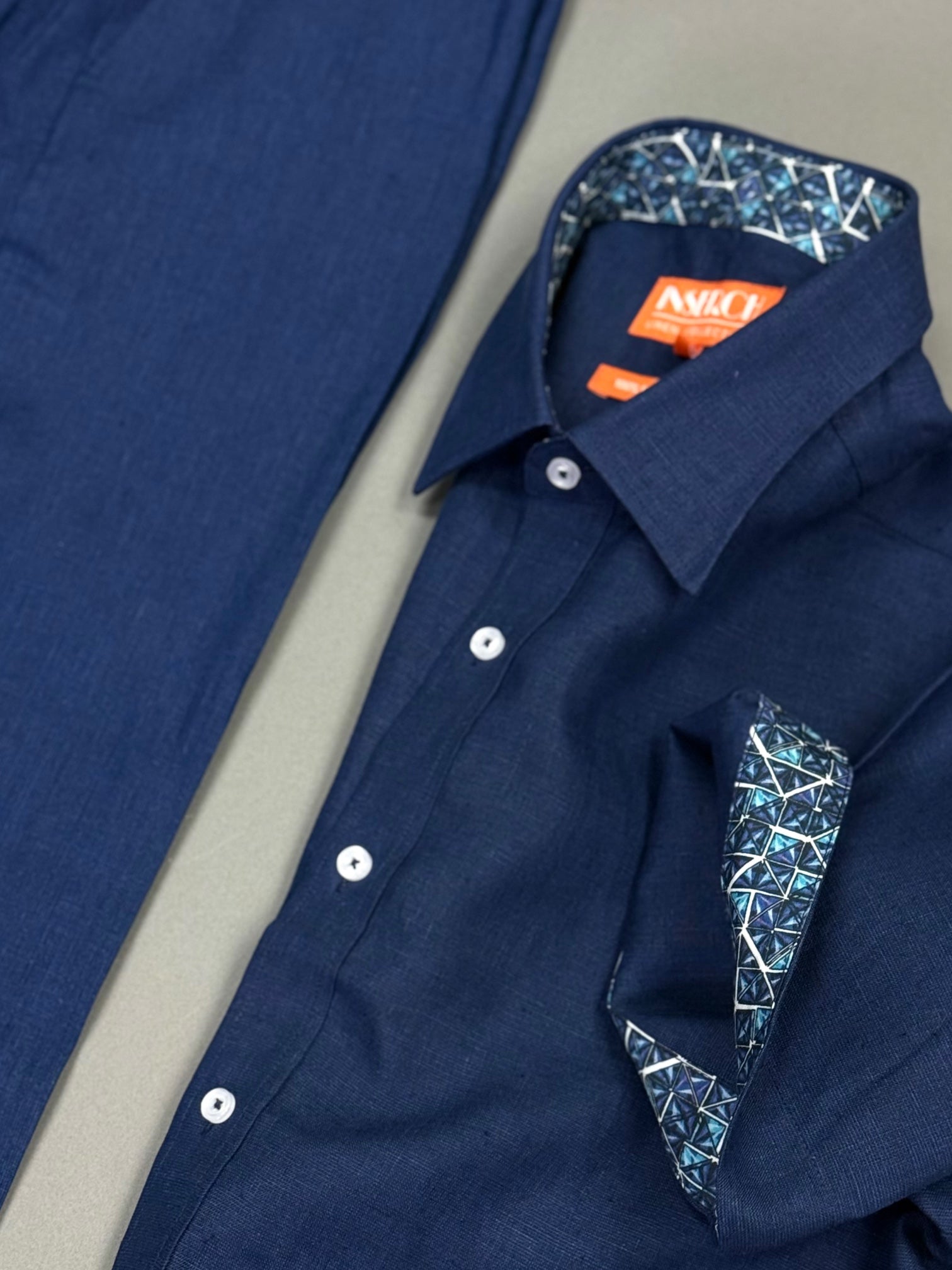 Inserch Linen S/S Shirt (Navy) 7172