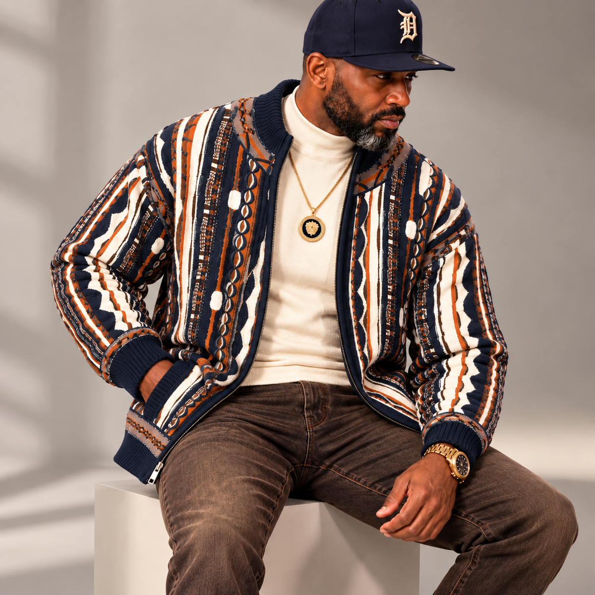 Silversilk Luxury Knit Zip Sweater: Navy