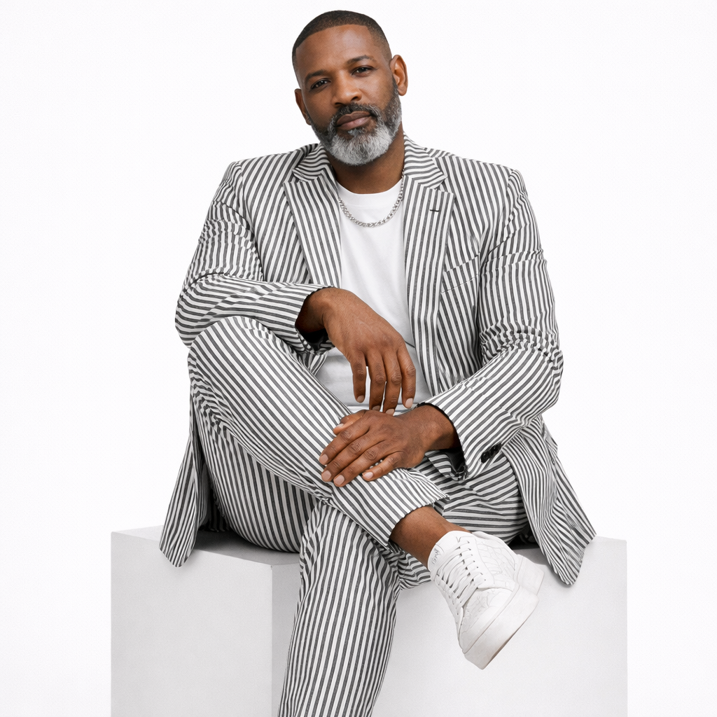 Inserch Men’s Premium Cotton Seersucker Stripe Suit – Black