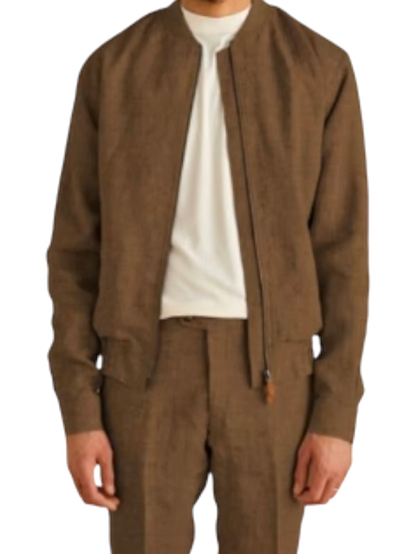 Inserch Linen Bomber Jacket Suit (Chocolate)