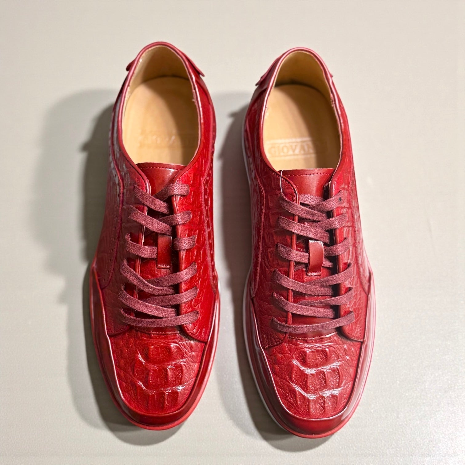 Giovanni Timo Men’s Croco Print Leather Sneaker - Red