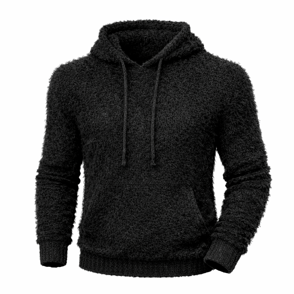 Men’s Soft Knit Hoodie Sweater – Black