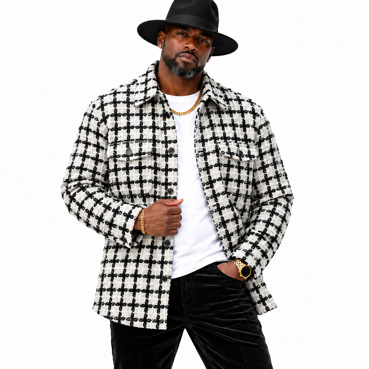 Lanzino Men’s Luxury Shirt Jacket – White Black