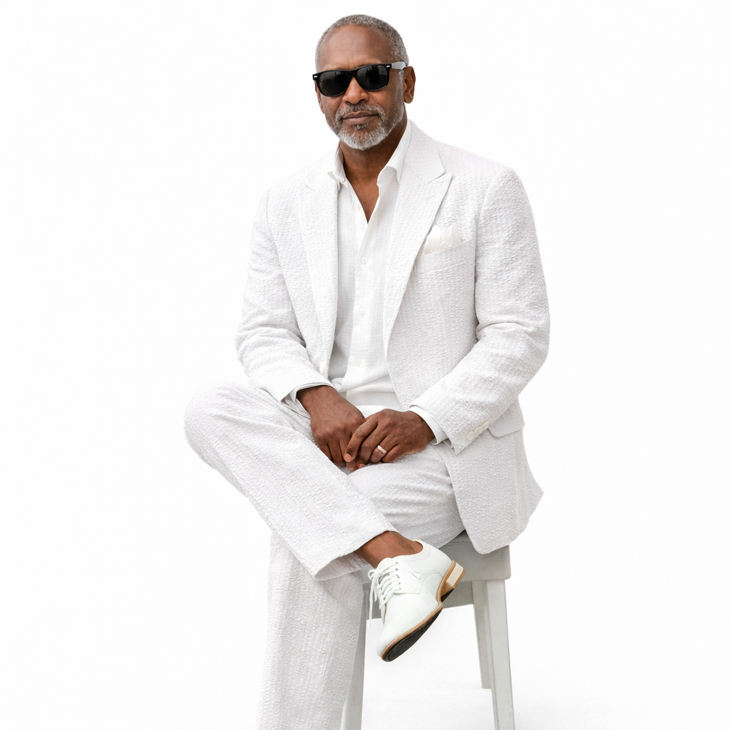 Inserch Men’s Premium Cotton Seersucker Stripe Suit – White