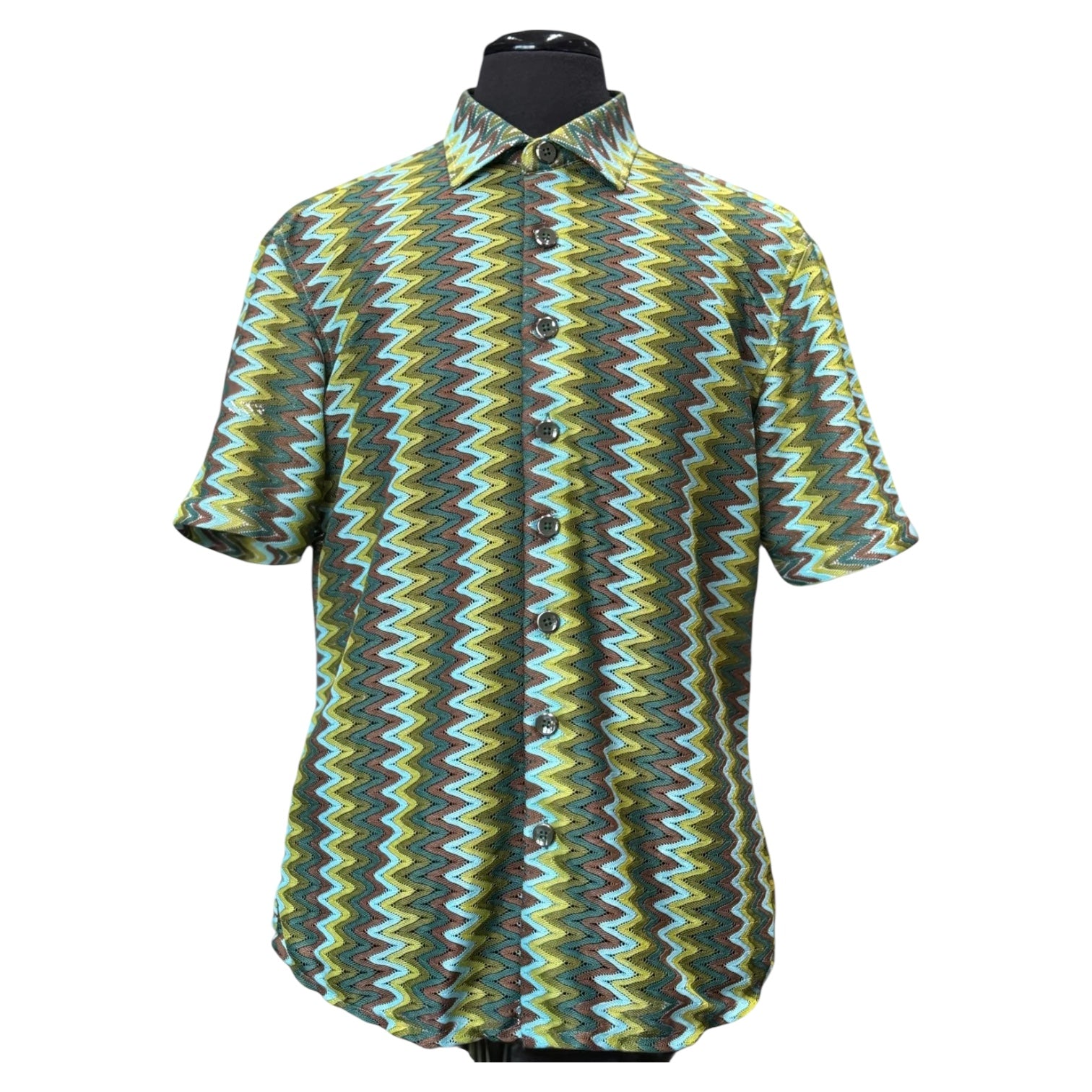 Lanzino "Woven" Short Sleeve Shirt (Olive) 122