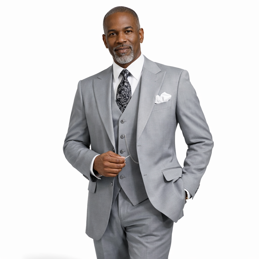 Men’s Solid 3 Piece Suit – Dusty Blue Regular Fit Vest V2RK-4