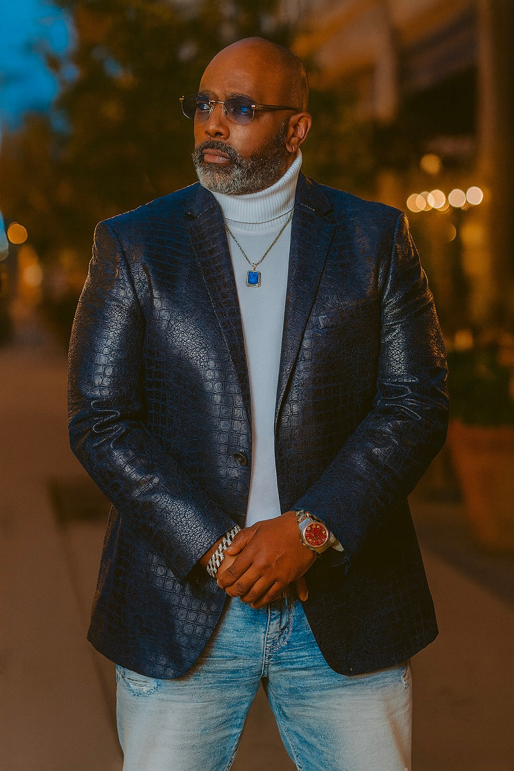 Croco Printed "King" Blazer (Navy)