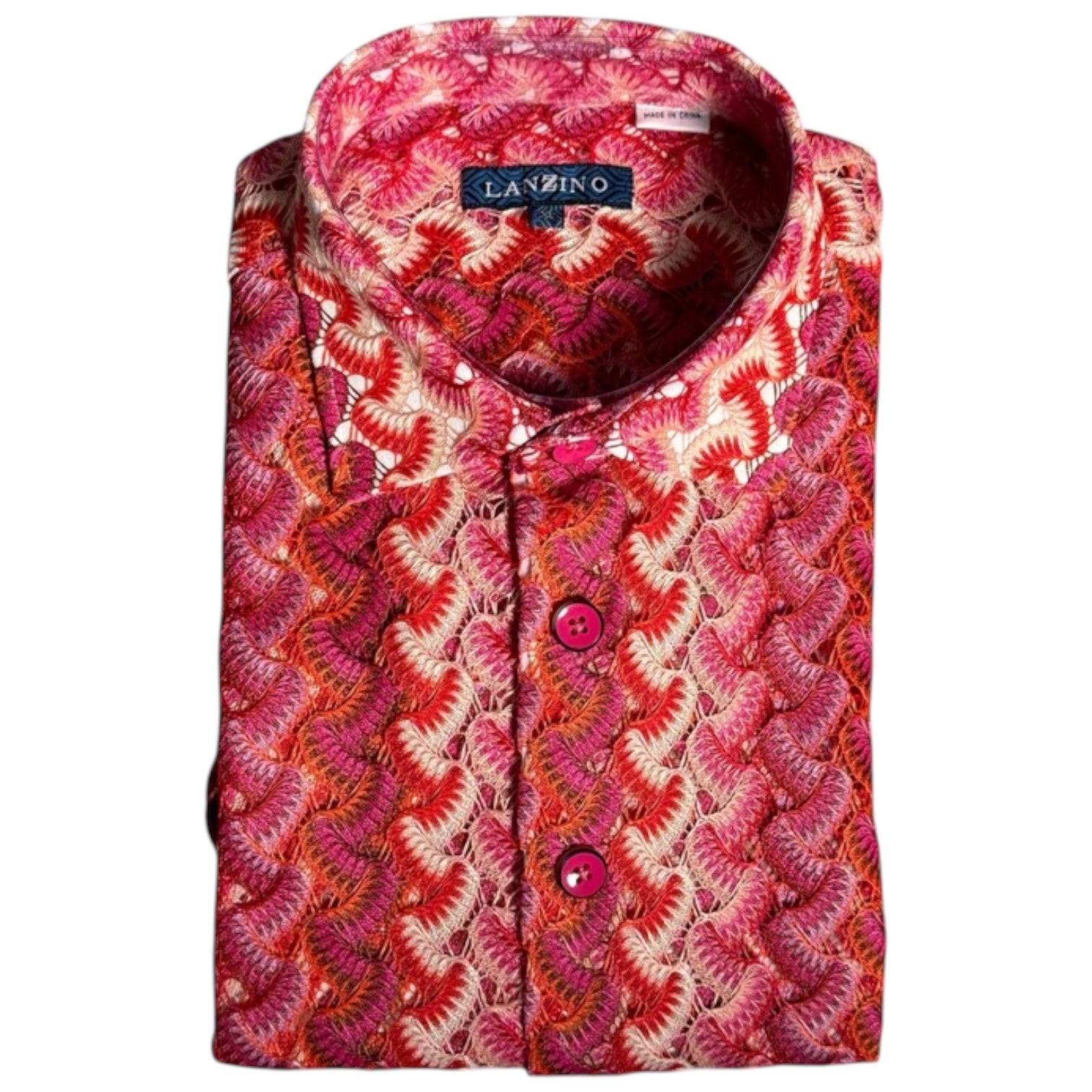 Lanzino "Woven" Short Sleeve Shirt (Coral) 119