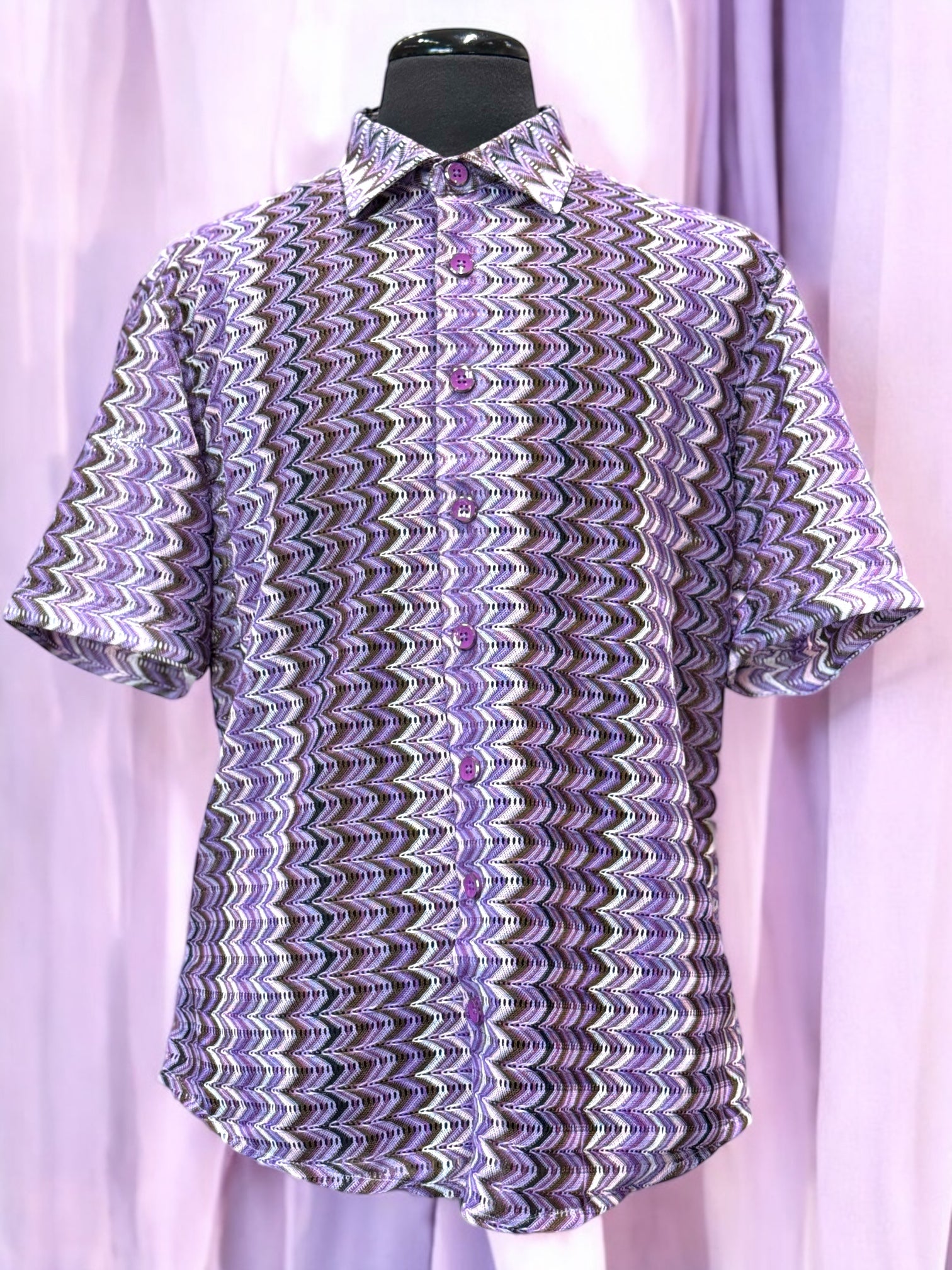 Lanzino "Woven" Short Sleeve Shirt (Violet) 118