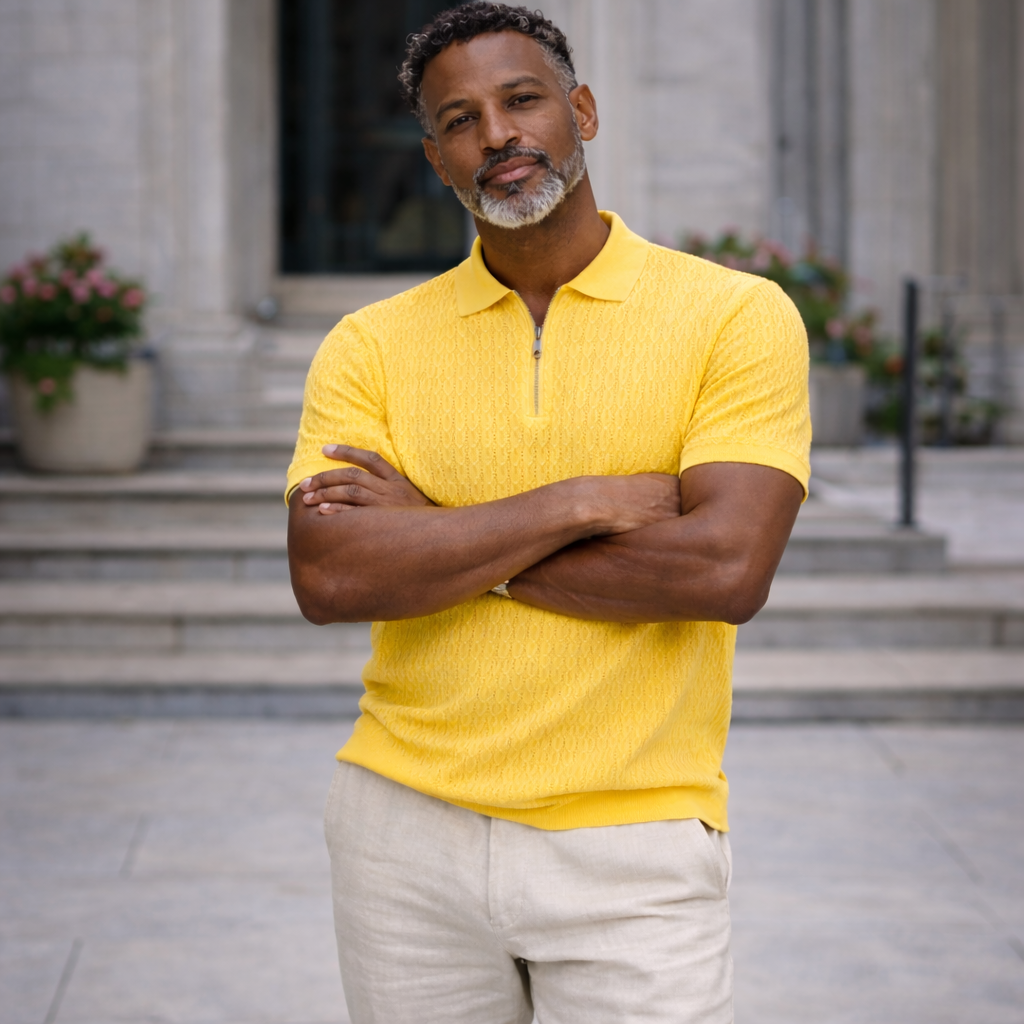 Stacy Adams Zip Knit Polo – Relaxed Fit Yellow 21051