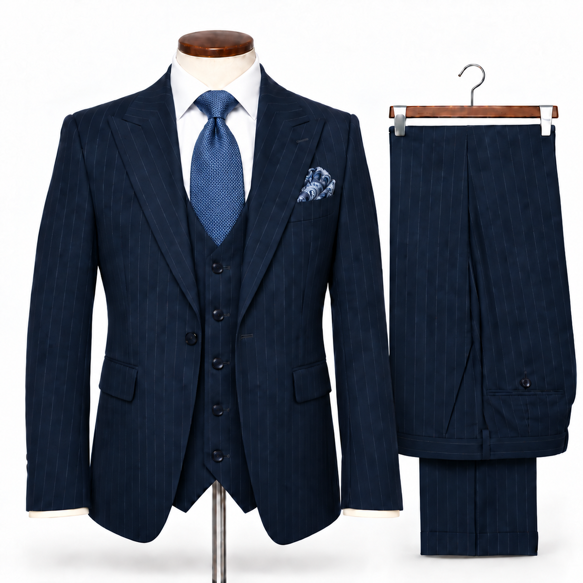 Rossi Man Navy Modern Fit 3-Piece Vested Suit - TOMRM1873