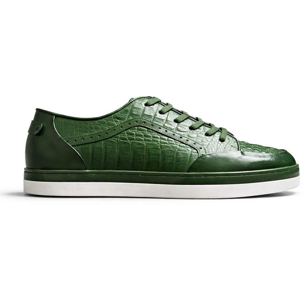 Giovanni Temo Men’s Croco Print Leather Sneaker - Green