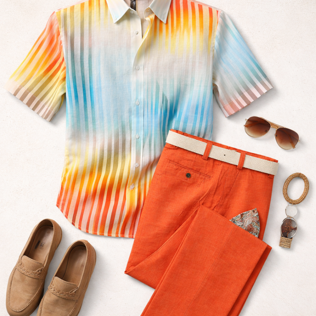 Inserch Premium Linen Shirt - Rust Multi SS7920