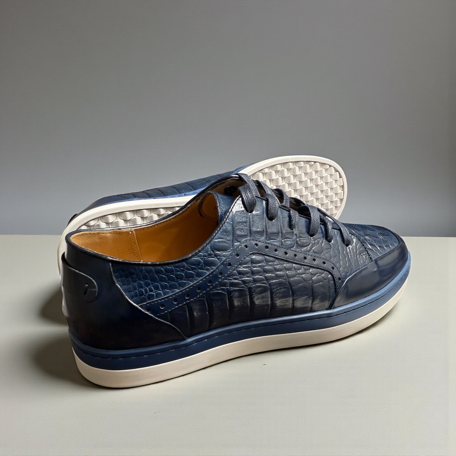 Giovanni Timo Men’s Croco Print Leather Sneaker - Blue