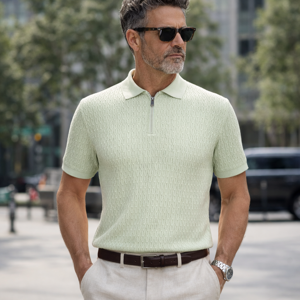 Stacy Adams Zip Knit Polo – Relaxed Fit Sage 21051