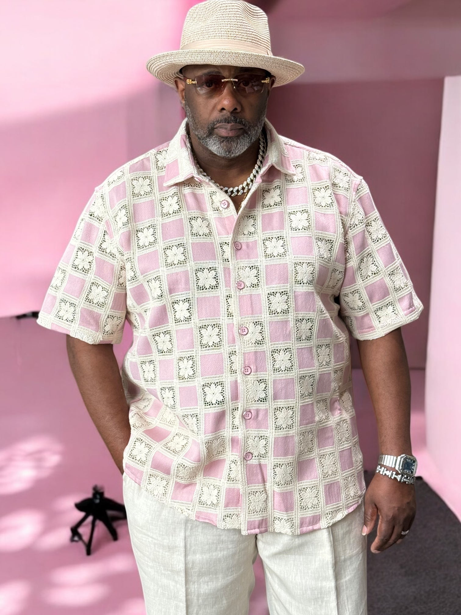 Lanzino "Luxe" Short Sleeve Shirt (Pink) 119