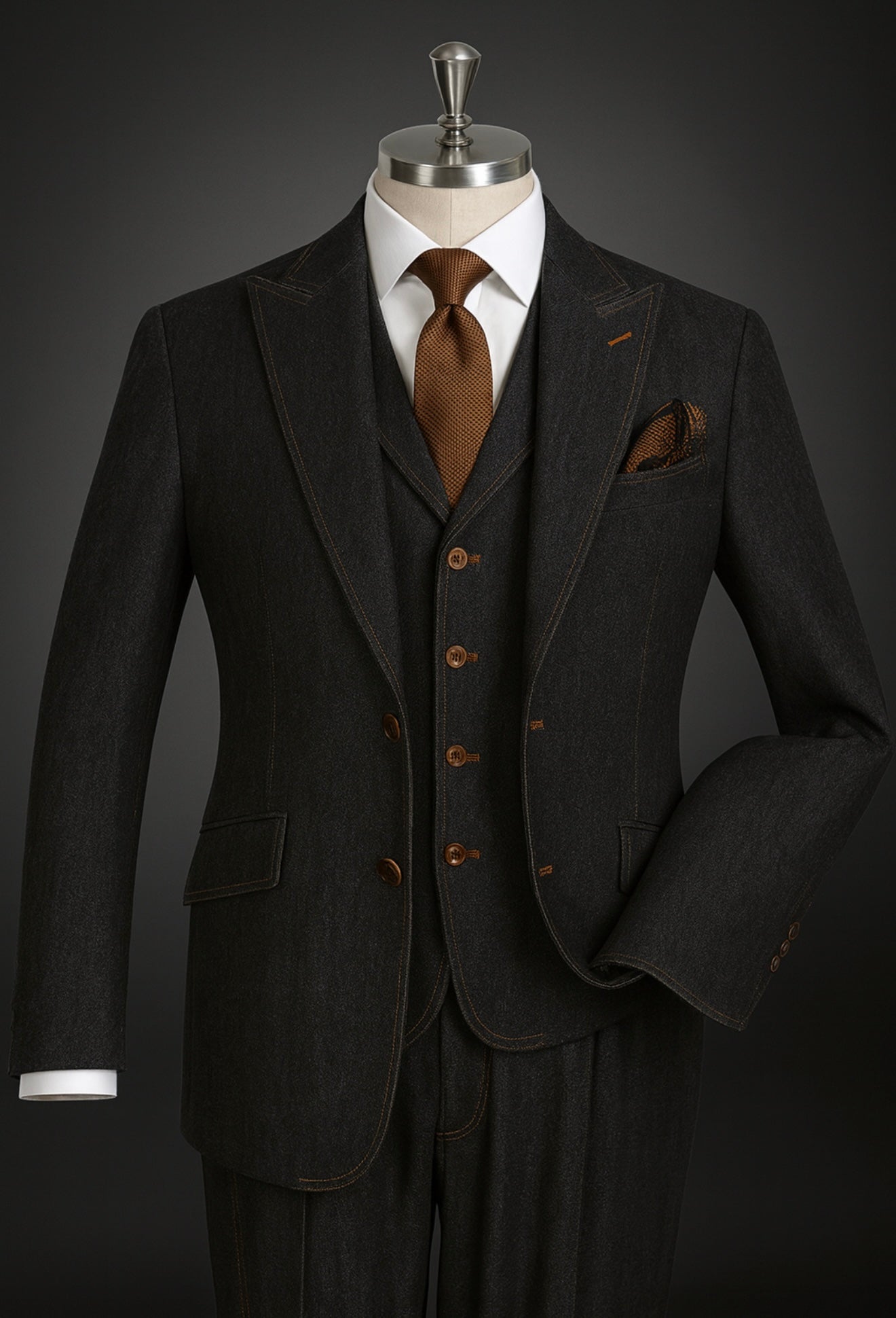 3pc Denim Jean Suit Relaxed fit (Black)