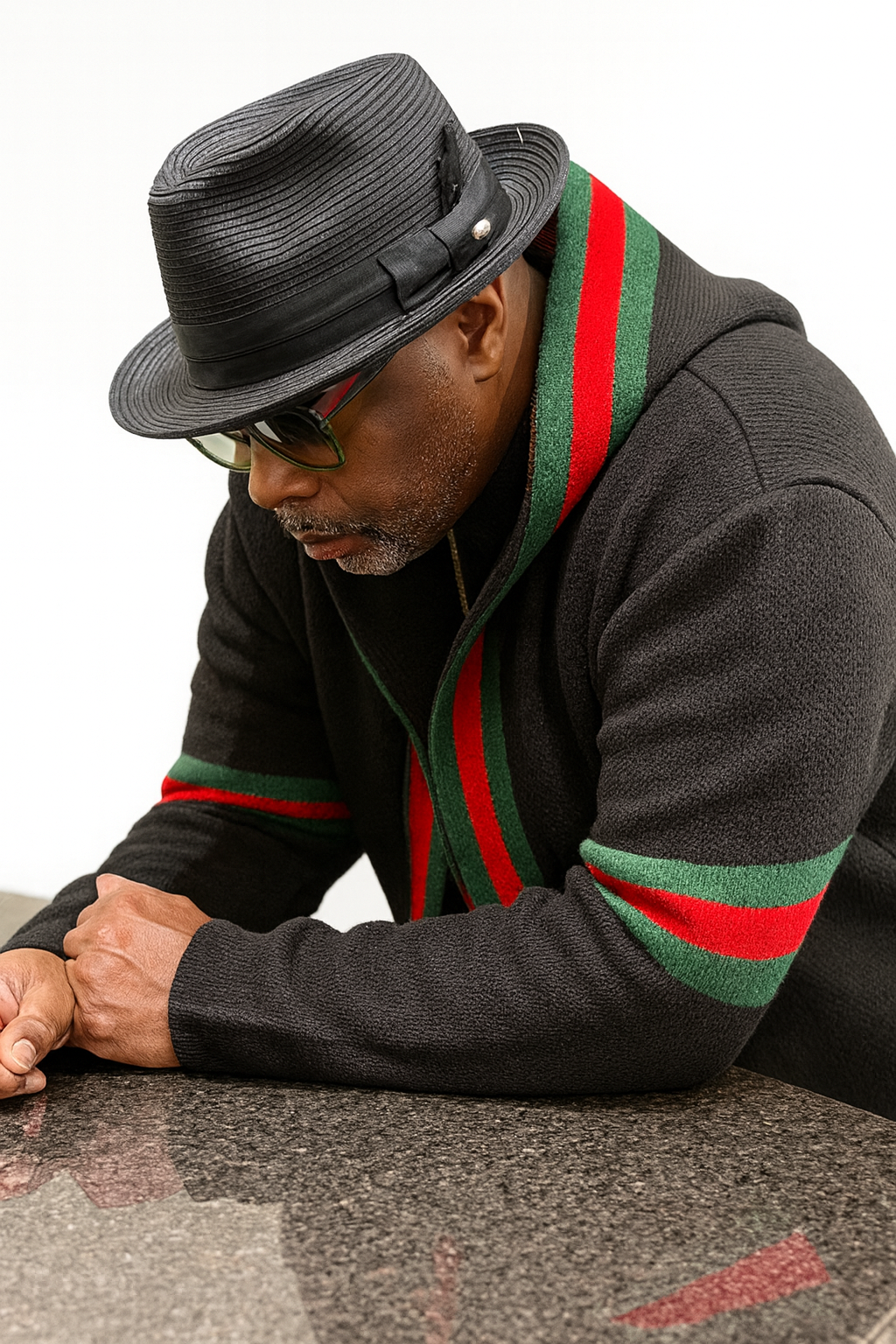 OIM "Designer" Cardigan 3/4 Length Sweater Jacket (Black/Red)